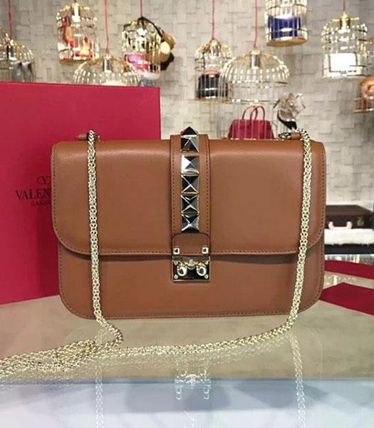 Valentino Noir Shoulder Bag With Brown Original Leather Golden Chain