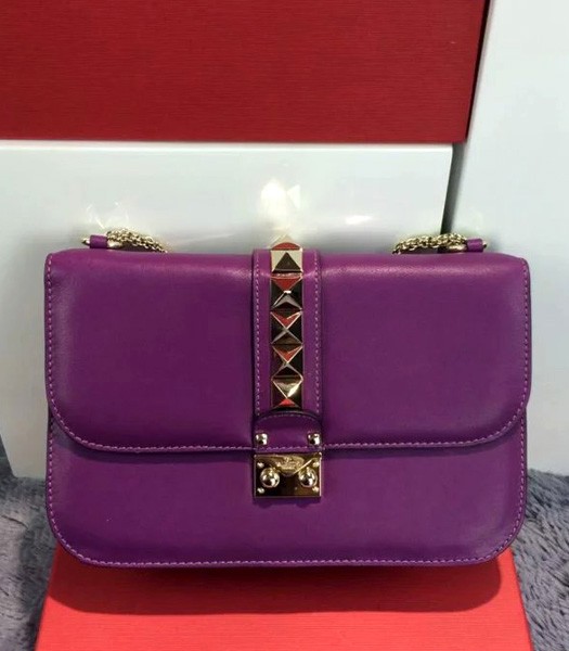 Valentino Noir Shoulder Bag With Purple Original Leather Golden Chain