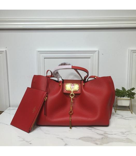 Valentino Original Calfskin Garavani Escape Shopping Bag Red