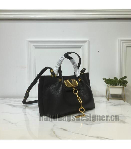 Valentino Original Calfskin Garavani Escape Small Shopping Bag Black-1