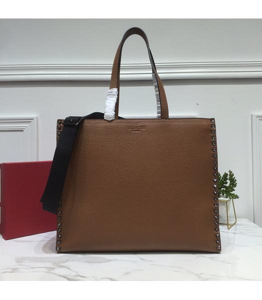 Valentino Original Calfskin Leather Shopping Bag Brown