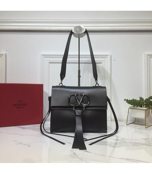 Valentino Original Calfskin VRING Small Shoulder Bag Black Logo