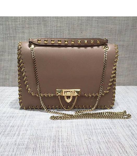 Valentino Original Leather Rivets Golden Chains Bag Nude Pink