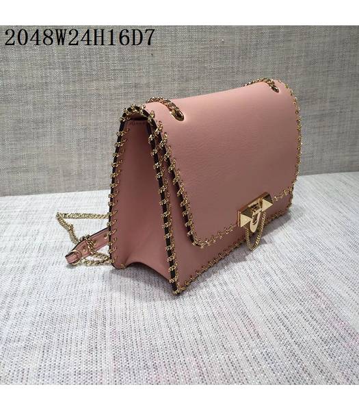 Valentino Original Leather Rivets Golden Chains Bag Pink-1
