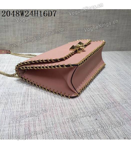 Valentino Original Leather Rivets Golden Chains Bag Pink-4