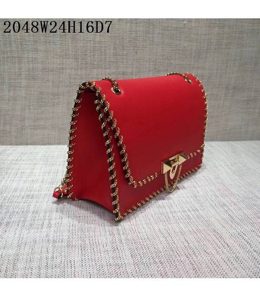 Valentino Original Leather Rivets Golden Chains Bag Red-1