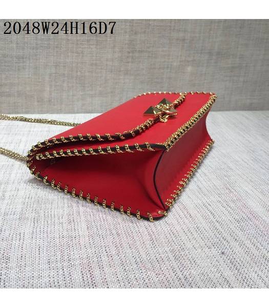 Valentino Original Leather Rivets Golden Chains Bag Red-3