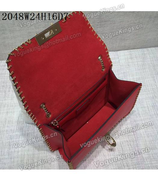 Valentino Original Leather Rivets Golden Chains Bag Red-4