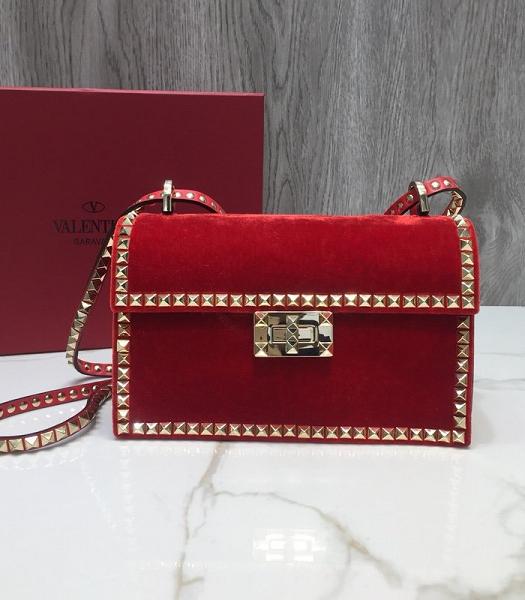 Valentino Original Velvet Leather Garavani Rockstud No Limit Bag Red