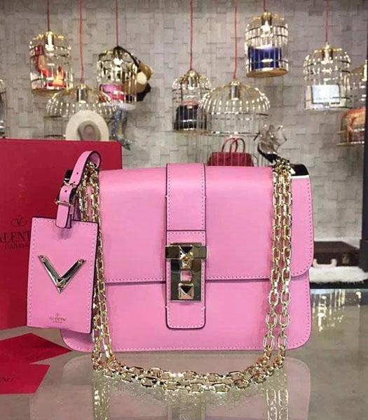 Valentino Pink Original Leather Shoulder Bag Golden Chain