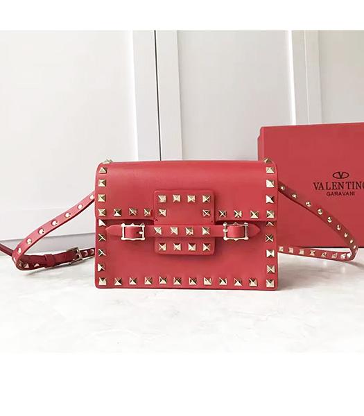 Valentino Red Leather Rivets Decorative Small Shoulder Bag