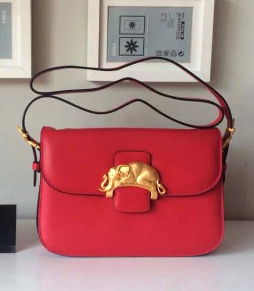 Valentino Red Original Leather Shoulder Bag 48734 Elephant Metal