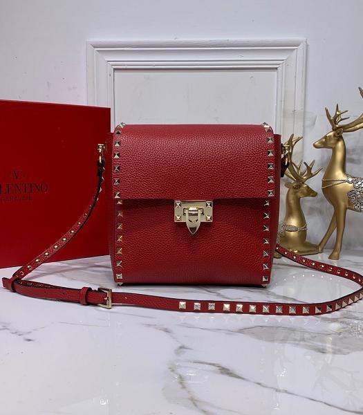 Valentino Red Original Litchi Calfskin Leather Shoulder Bag