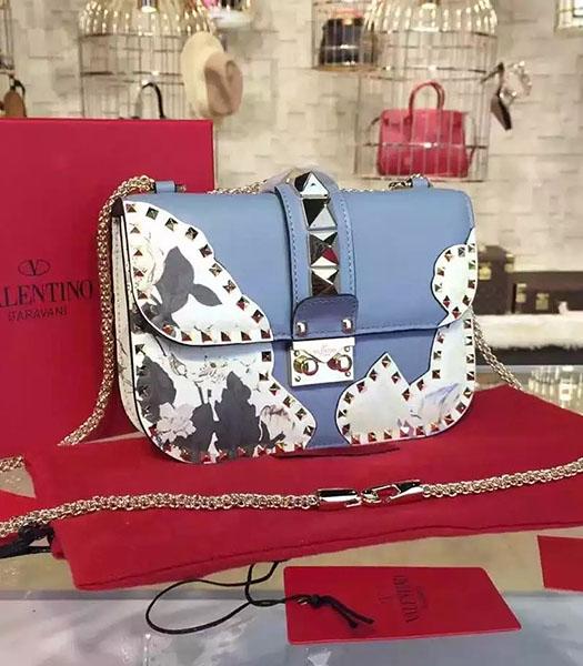 Valentino Rivets Blue Leather Japan Flower Mini Golden Chain Bag