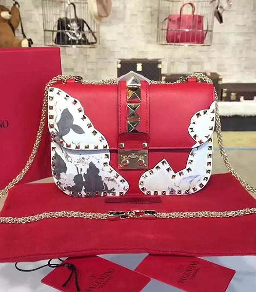 Valentino Rivets Red Leather Japan Flower Mini Golden Chain Bag