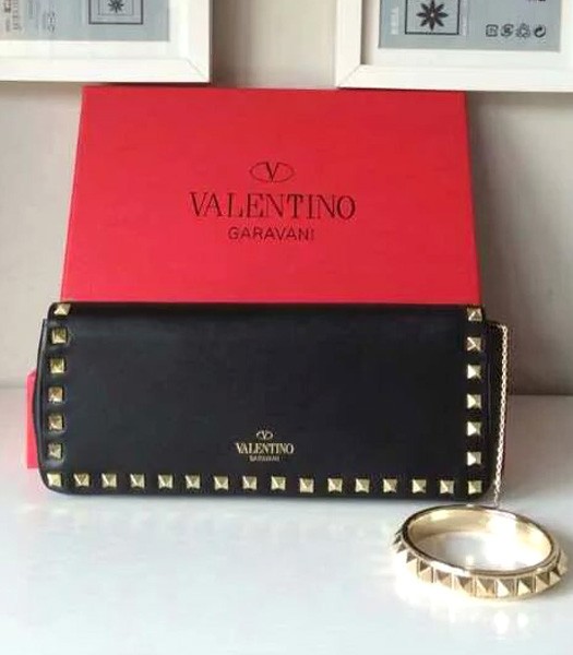 Valentino Rockstud Clutch 5701 Black Original Leather Golden Nail