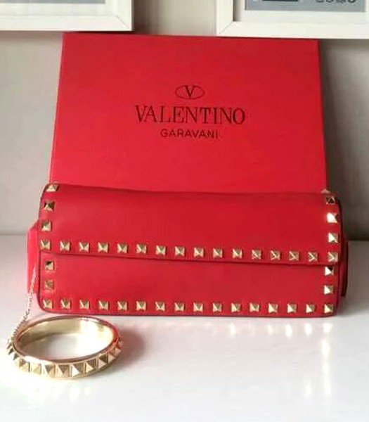 Valentino Rockstud Clutch 5701 Red Original Leather Golden Nail