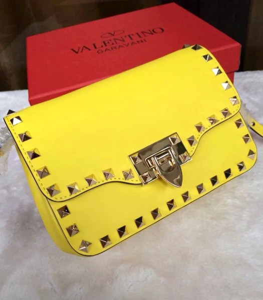 Valentino Rockstud Cross Body Bag Lemon Yellow Original Leather Golden Nail
