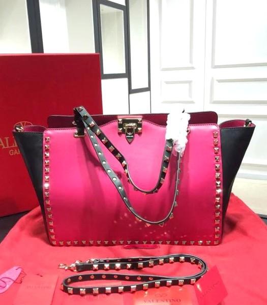 Valentino Rockstud Mixed Colors Large Tote Bag Rose Red/Black
