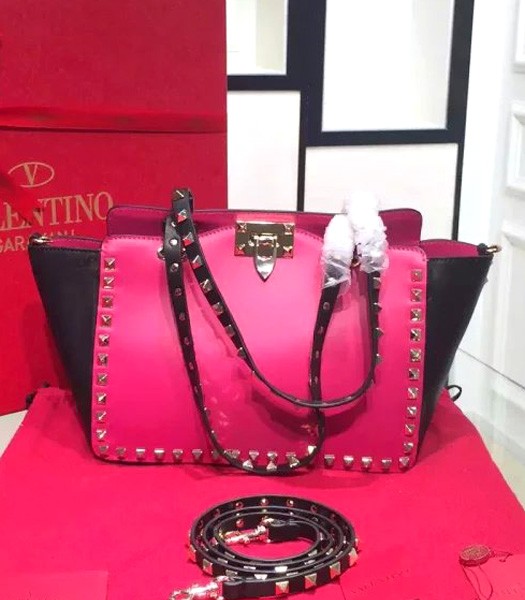 Valentino Rockstud Mixed Colors Medium Tote Bag Rose Red/Black