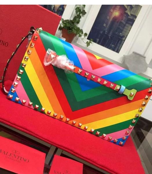 Valentino Rockstud Rainbow Clutch With Colored Original Leather