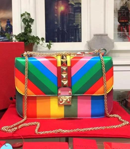 Valentino Rockstud Rainbow Shoulder Bag With Colored Original Leather