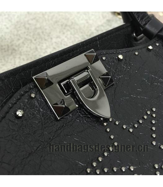 Valentino ROCKSTUD Rhinestone Calfskin Leather Shopping Bag Black-4