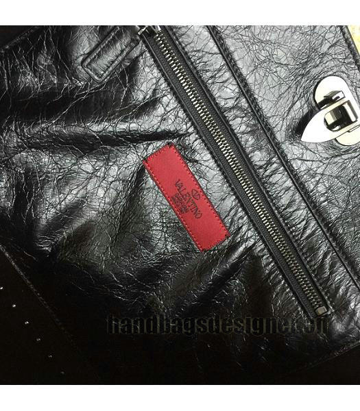 Valentino ROCKSTUD Rhinestone Calfskin Leather Shopping Bag Black-5