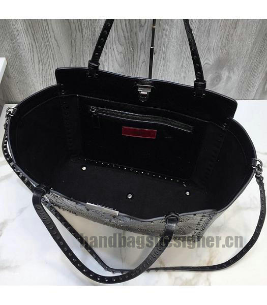Valentino ROCKSTUD Rhinestone Calfskin Leather Shopping Bag Black-6