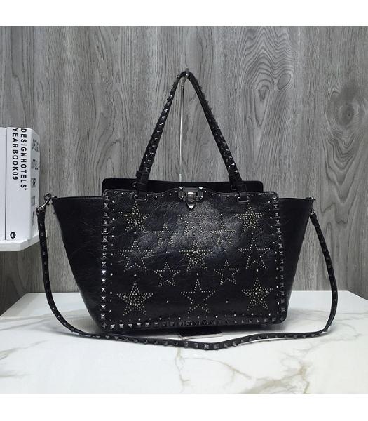 Valentino ROCKSTUD Rhinestone Calfskin Leather Shopping Bag Black