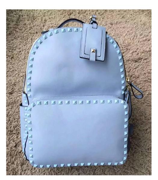 Valentino Rockstud Small Backpack Blue Original Leather Blue Nail