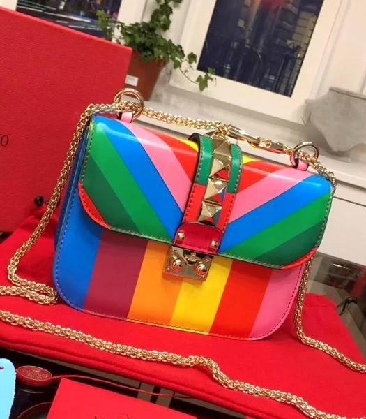 Valentino Rockstud Small Rainbow Shoulder Bag With Colored Original Leather