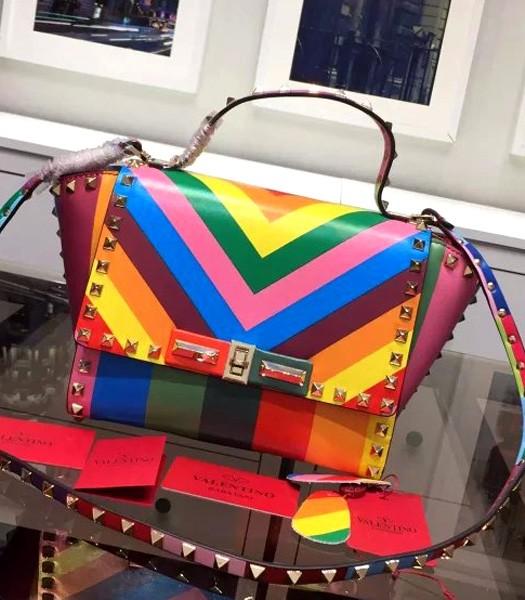Valentino Rockstud Small Rainbow Tote Bag With Colored Original Leather