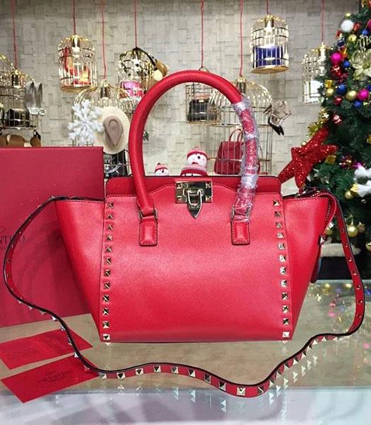 Valentino Rockstud Small Top Handle Bag Red Original Leather Golden Nail