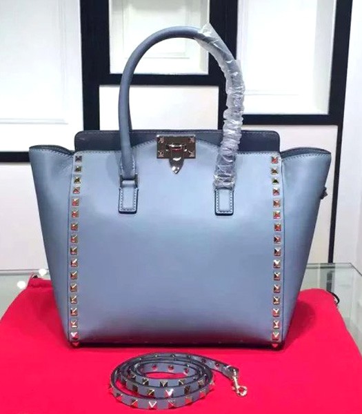 Valentino Rockstud Tote Bag Grey Blue Original Leather Golden Nail