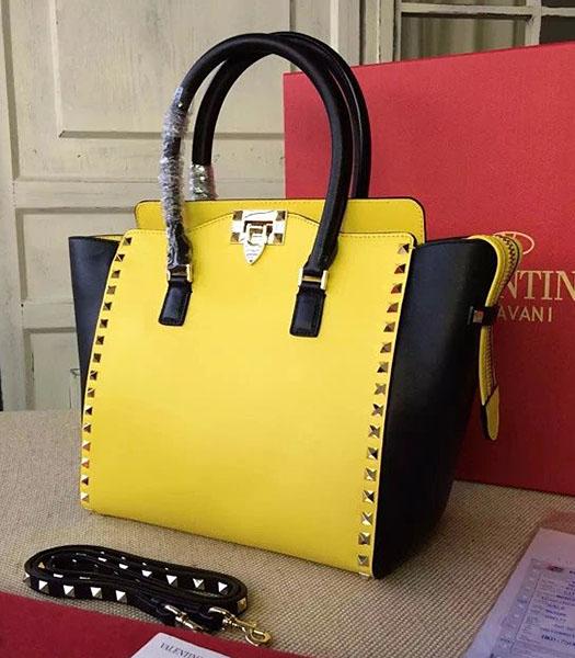 Valentino Rockstud Tote Bag Yellow/Black Original Leather Golden Nail