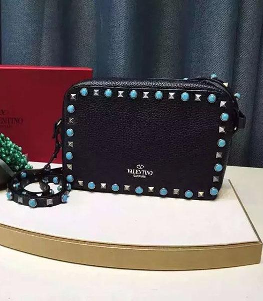 Valentino Rockstud Turquoise Small Crossbody Bag Black Calfskin Leather