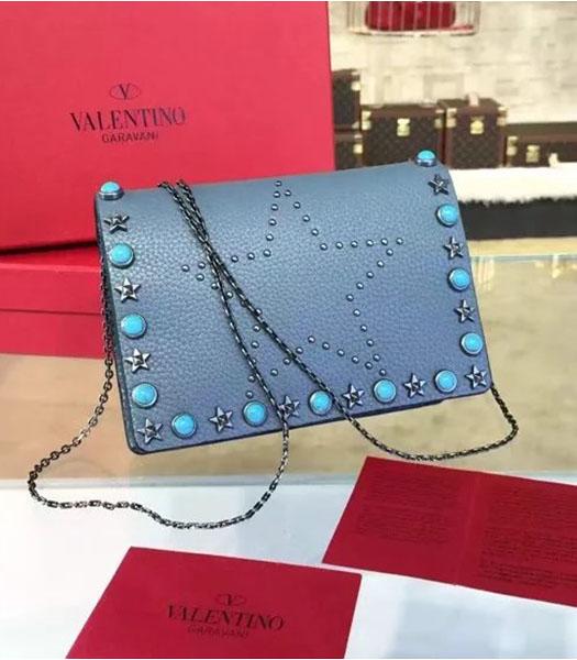 Valentino Rockstud Turquoise Star Blue Calfskin Leather Shoulder Bag