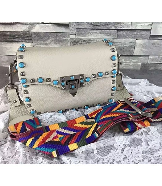 Valentino Rockstud Turquoise White Calfskin Leather Small Shoulder Bag