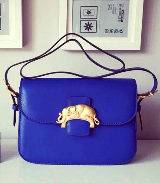Valentino Sapphire Blue Original Leather Shoulder Bag 48734 Elephant Metal