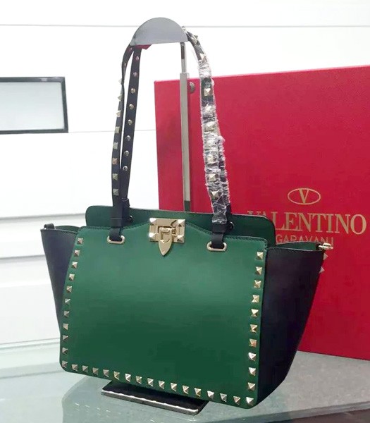 Valentino Tote Bag Black/Green Original Leather Golden Nail