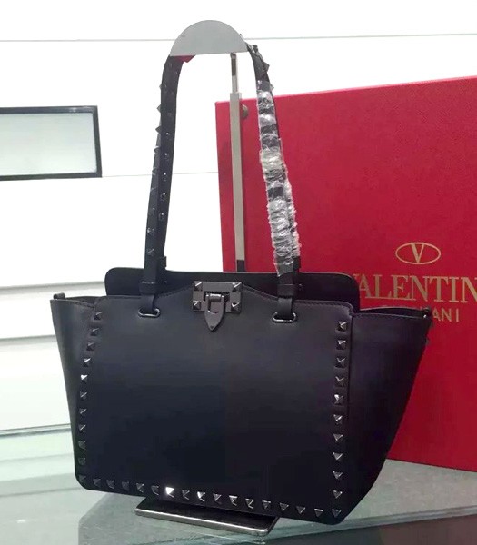 Valentino Tote Bag Black Original Leather Gun Nail