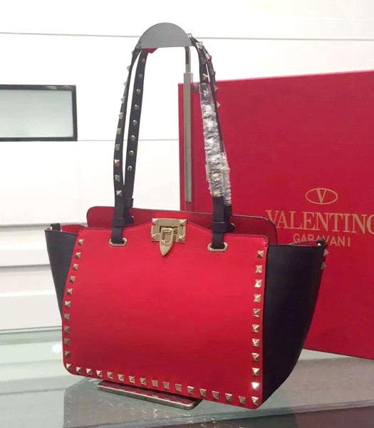 Valentino Tote Bag Black/Red Original Leather Golden Nail