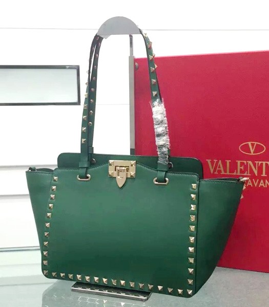 Valentino Tote Bag Green Original Leather Golden Nail