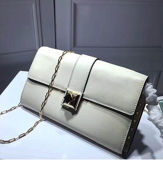 Valentino White Leather Rivets Decorative Chains Shoulder Bag