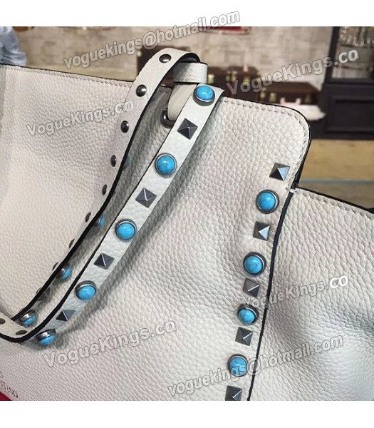 Valentino White Leather Rockstud Turquoise Tote Bag Silver Nail-5