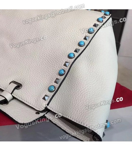 Valentino White Leather Rockstud Turquoise Tote Bag Silver Nail-6