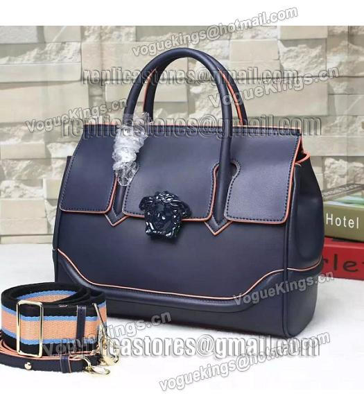 Versace 31cm Palazzo Empire Original Calfskin Leather Tote Bag Dark Blue-1