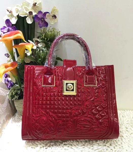 Versace Classic Cow Patent Leather Tote Bag 2840 In Red