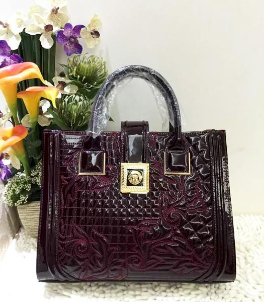 Versace Classic Cow Patent Leather Tote Bag 2840 In Wine Red